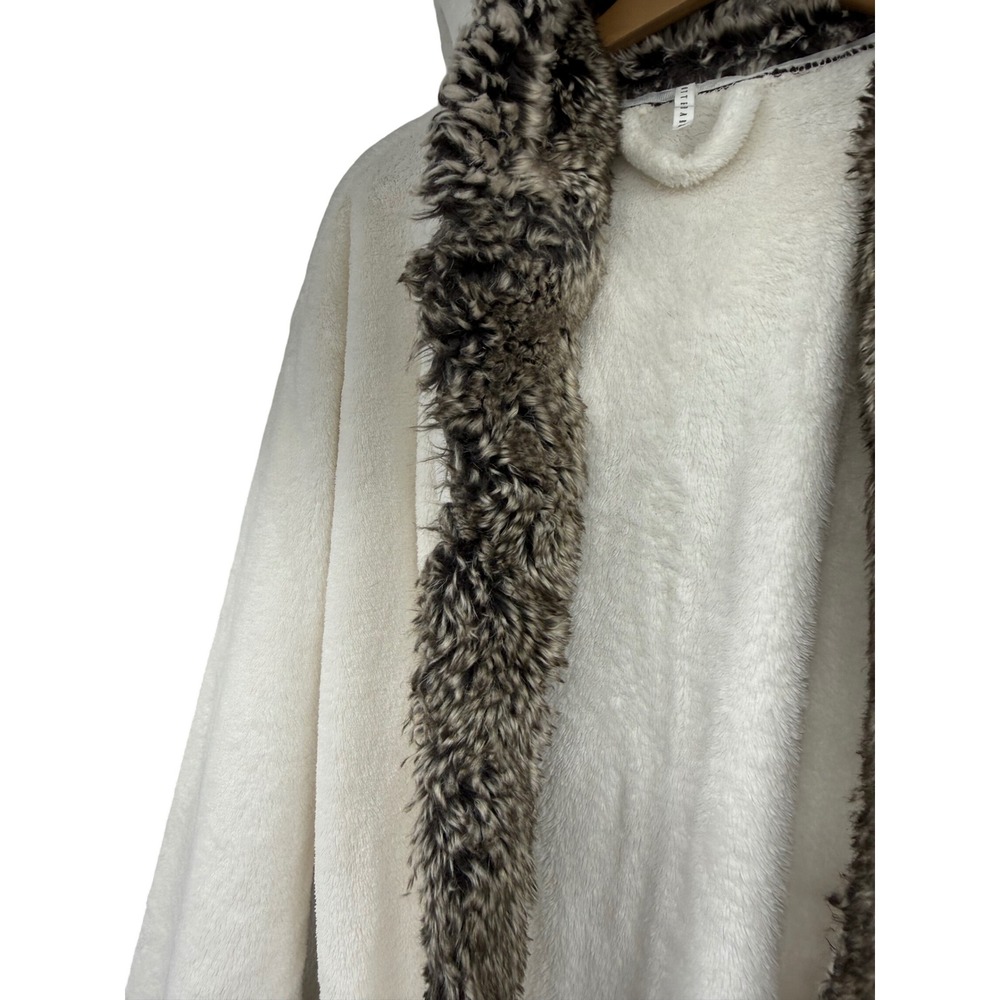 Pottery Barn Ivory Faux Fur Trim Hooded Plush Robe Extra Large XL Bathrobe - Picture 5 of 7